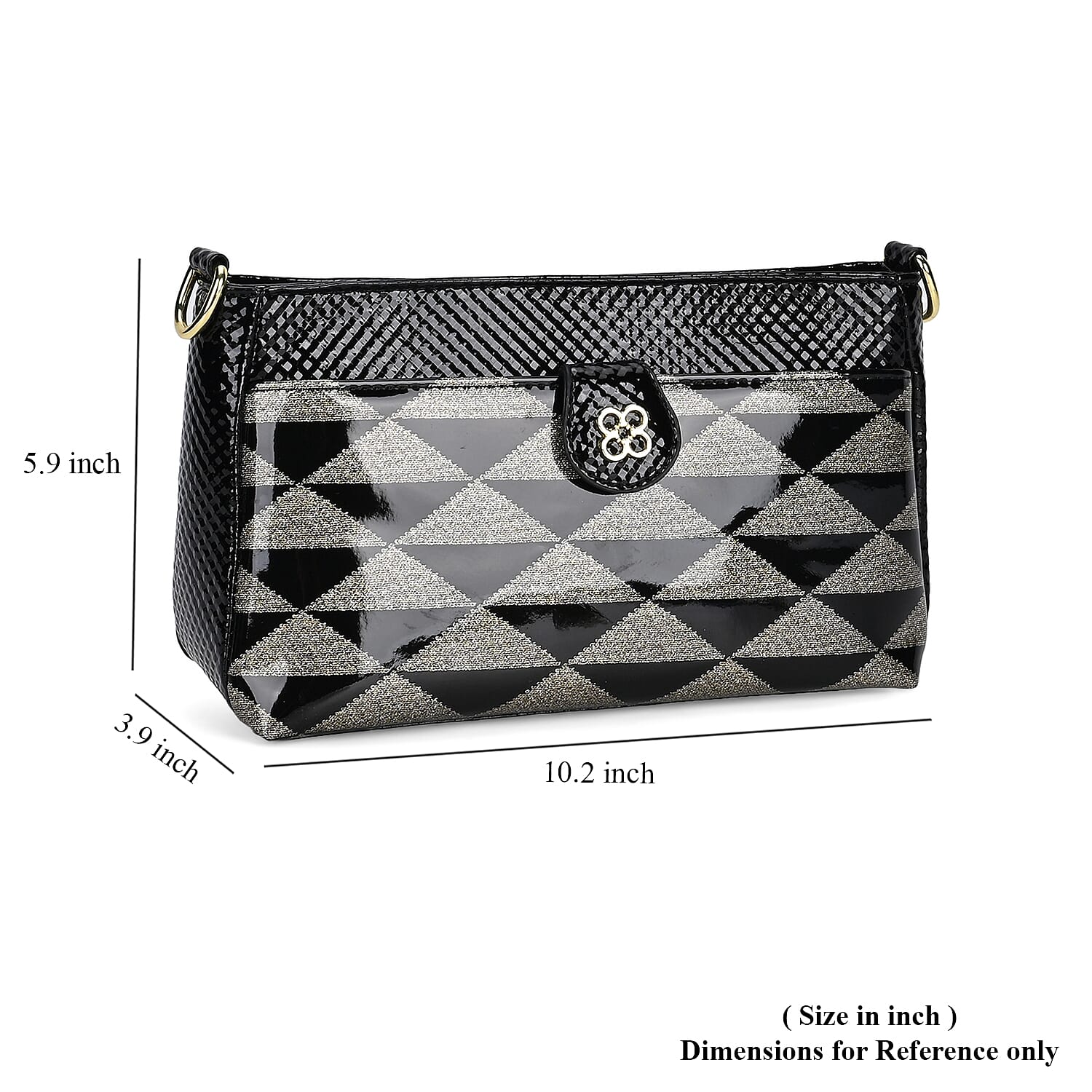 Buy Black Triangle Pattern Faux Leather Crossbody Bag with