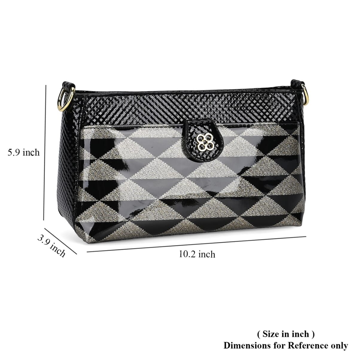 Black Triangle Pattern Faux Leather Crossbody Bag with Shoulder Strap image number 6