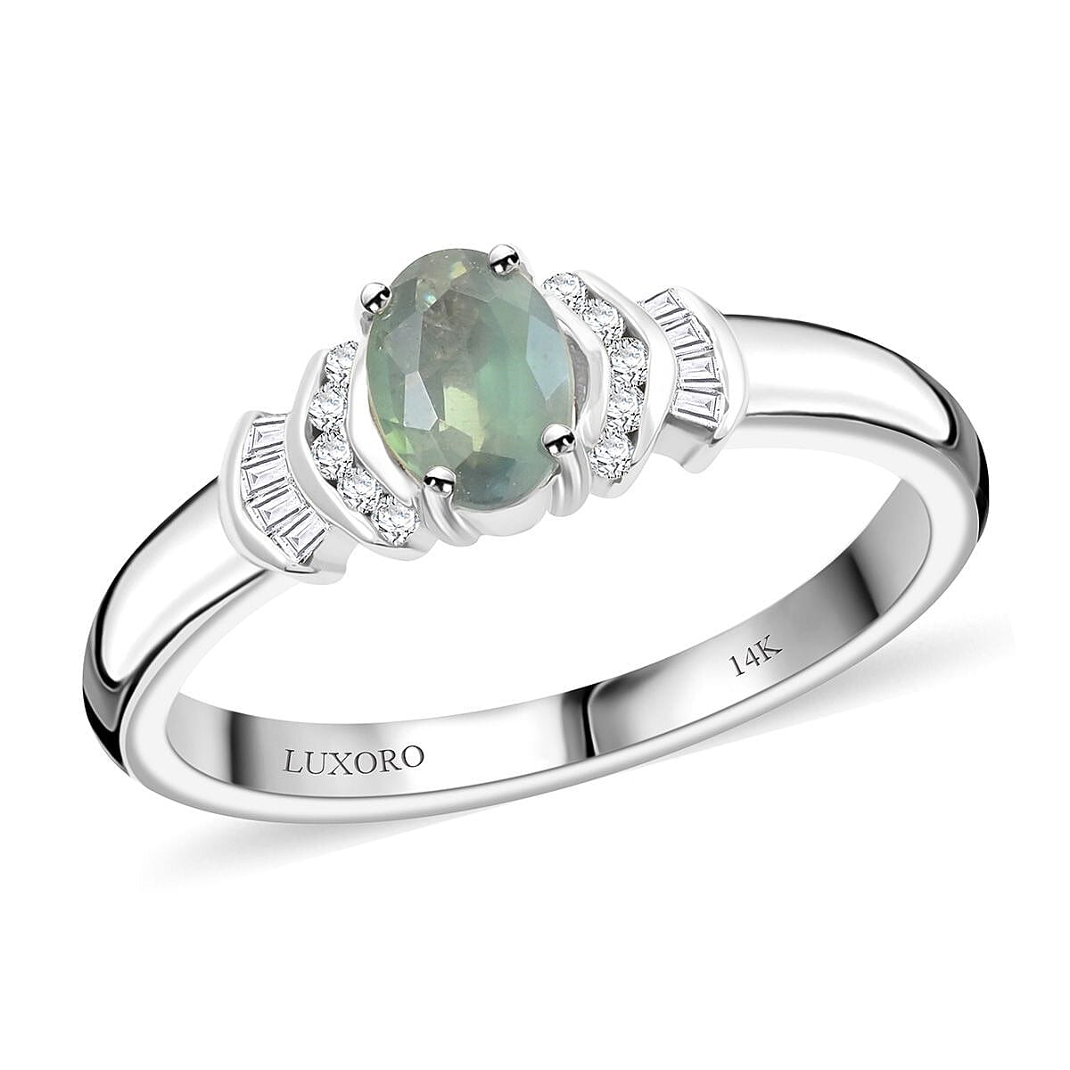 Luxoro AAA Narsipatnam Alexandrite and G-H I3 Diamond 0.90 ctw Ring in 14K White Gold (Size 5.5) image number 0