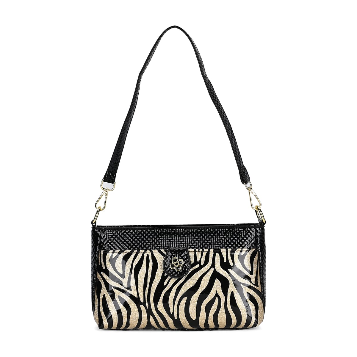 Black Zebra Pattern Faux Leather Crossbody Bag with Shoulder Strap image number 0