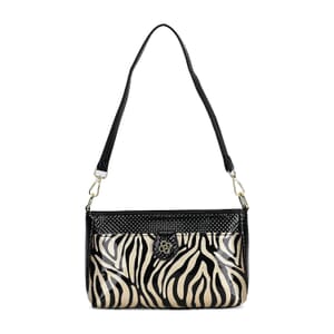 Black Zebra Pattern Faux Leather Crossbody Bag with Shoulder Strap