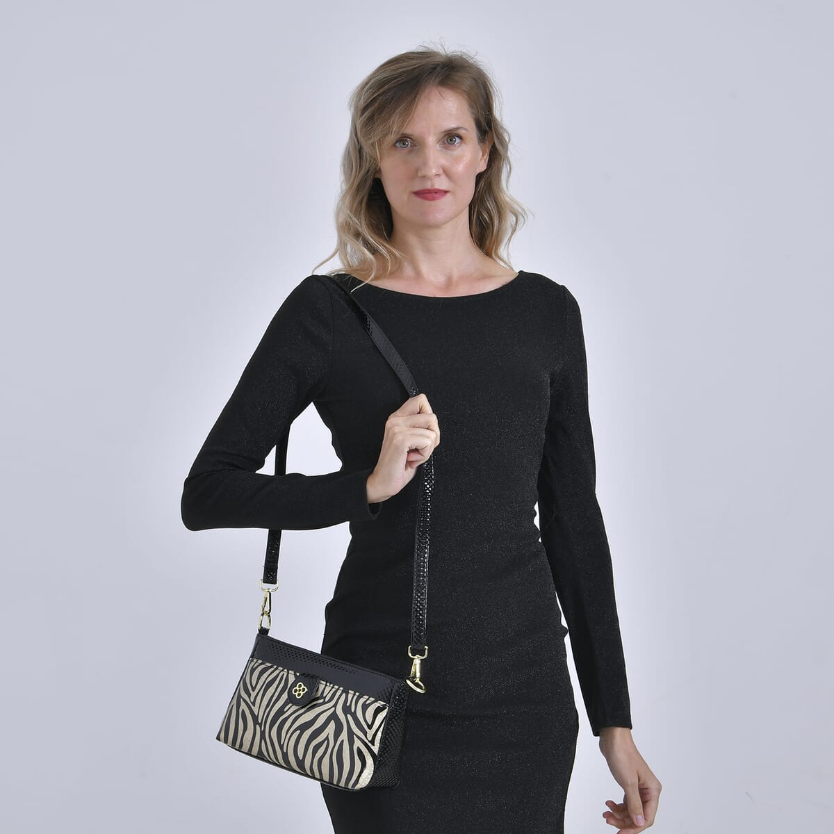 Black Zebra Pattern Faux Leather Crossbody Bag with Shoulder Strap image number 1