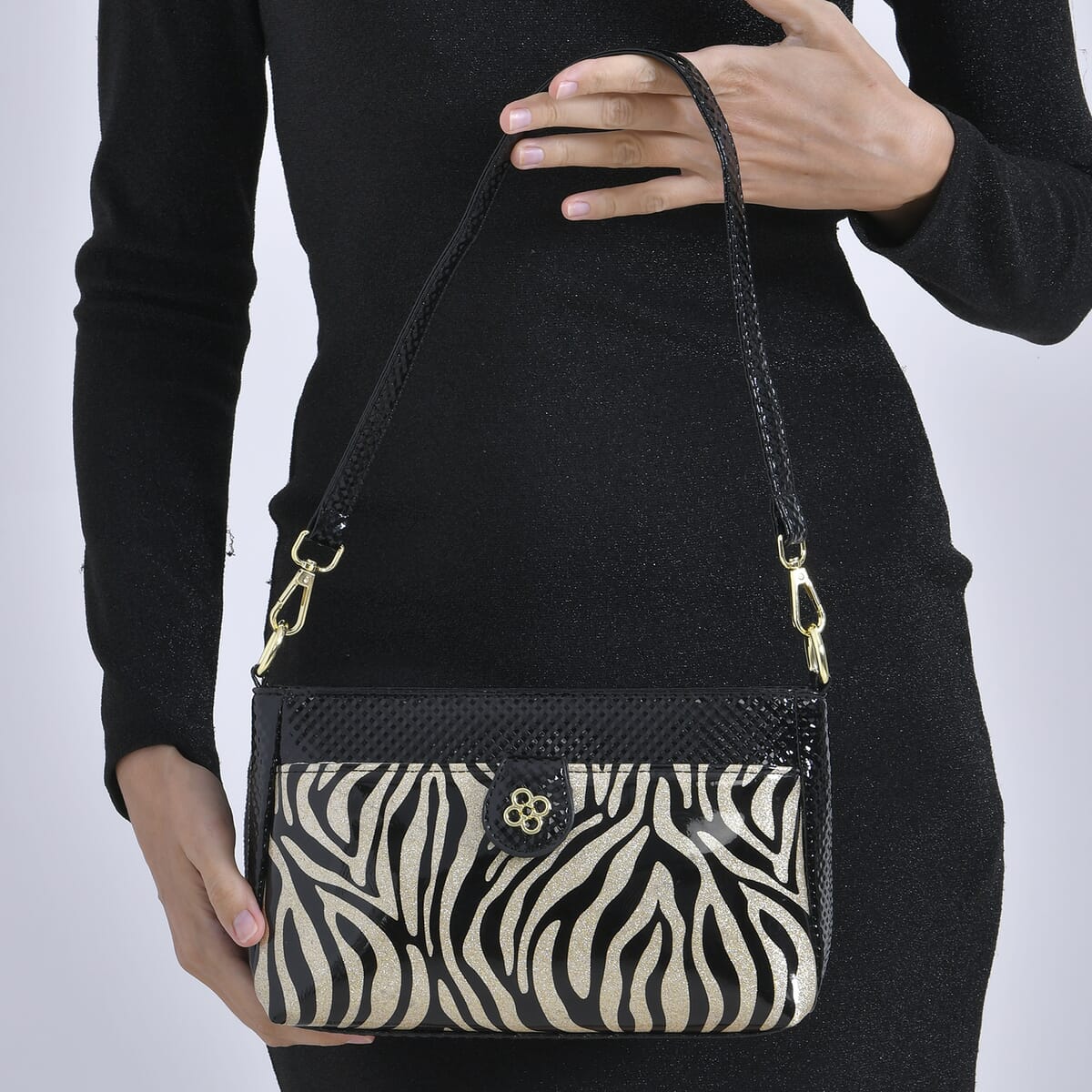Black Zebra Pattern Faux Leather Crossbody Bag with Shoulder Strap image number 2
