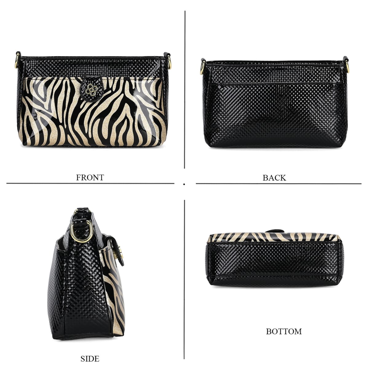 Black Zebra Pattern Faux Leather Crossbody Bag with Shoulder Strap image number 3