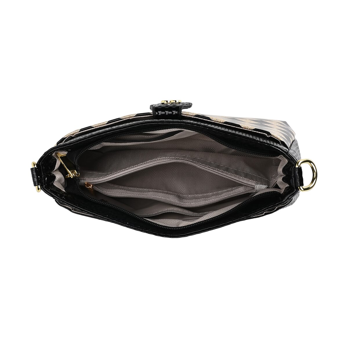 Black Rhomboid Pattern Faux Leather Crossbody Bag with Shoulder Strap image number 4