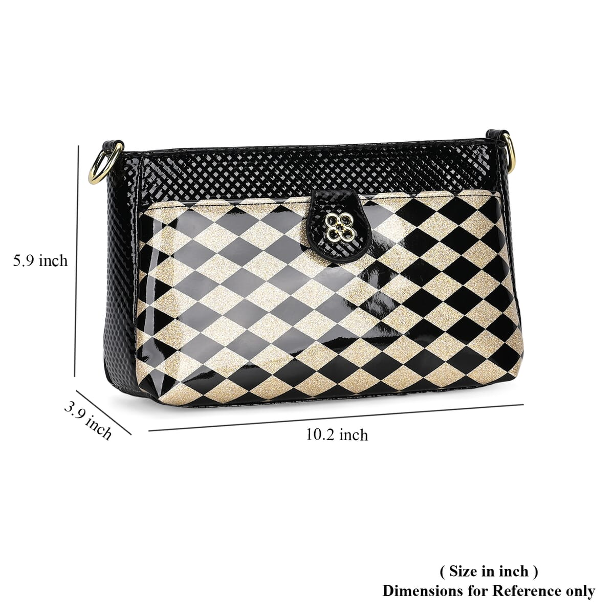 Black Rhomboid Pattern Faux Leather Crossbody Bag with Shoulder Strap image number 6