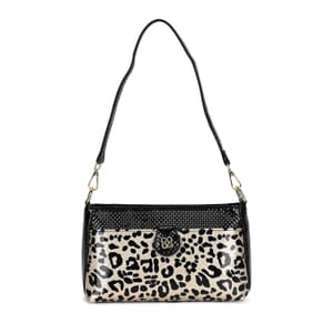 Black Leopard Pattern Faux Leather Crossbody Bag with Shoulder Strap