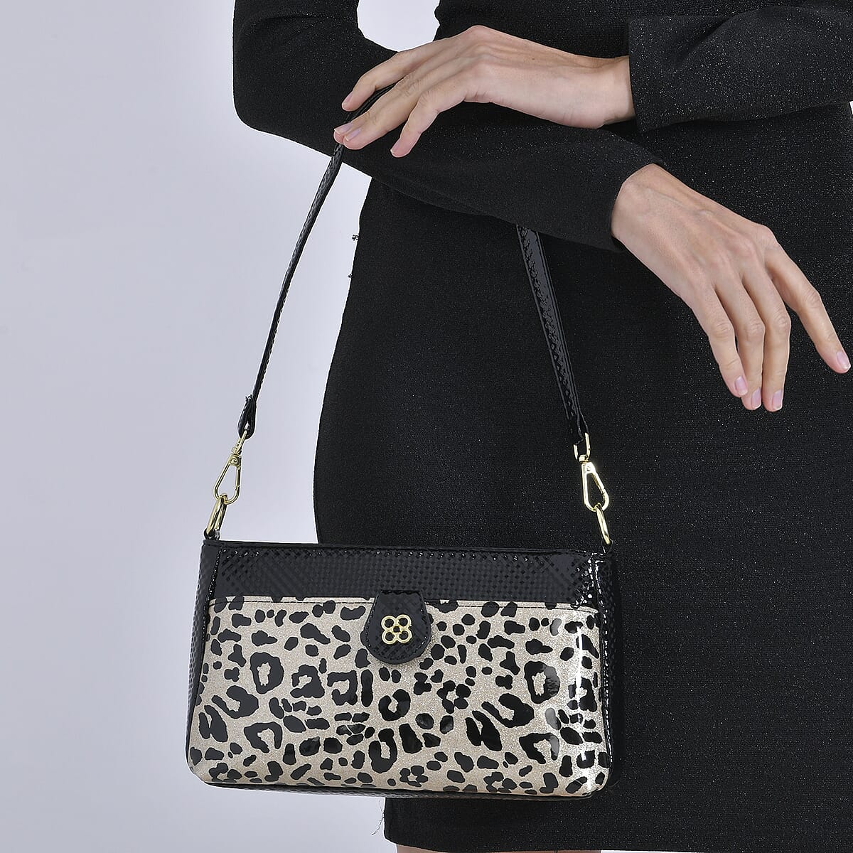 Black Leopard Pattern Faux Leather Crossbody Bag with Shoulder Strap image number 2