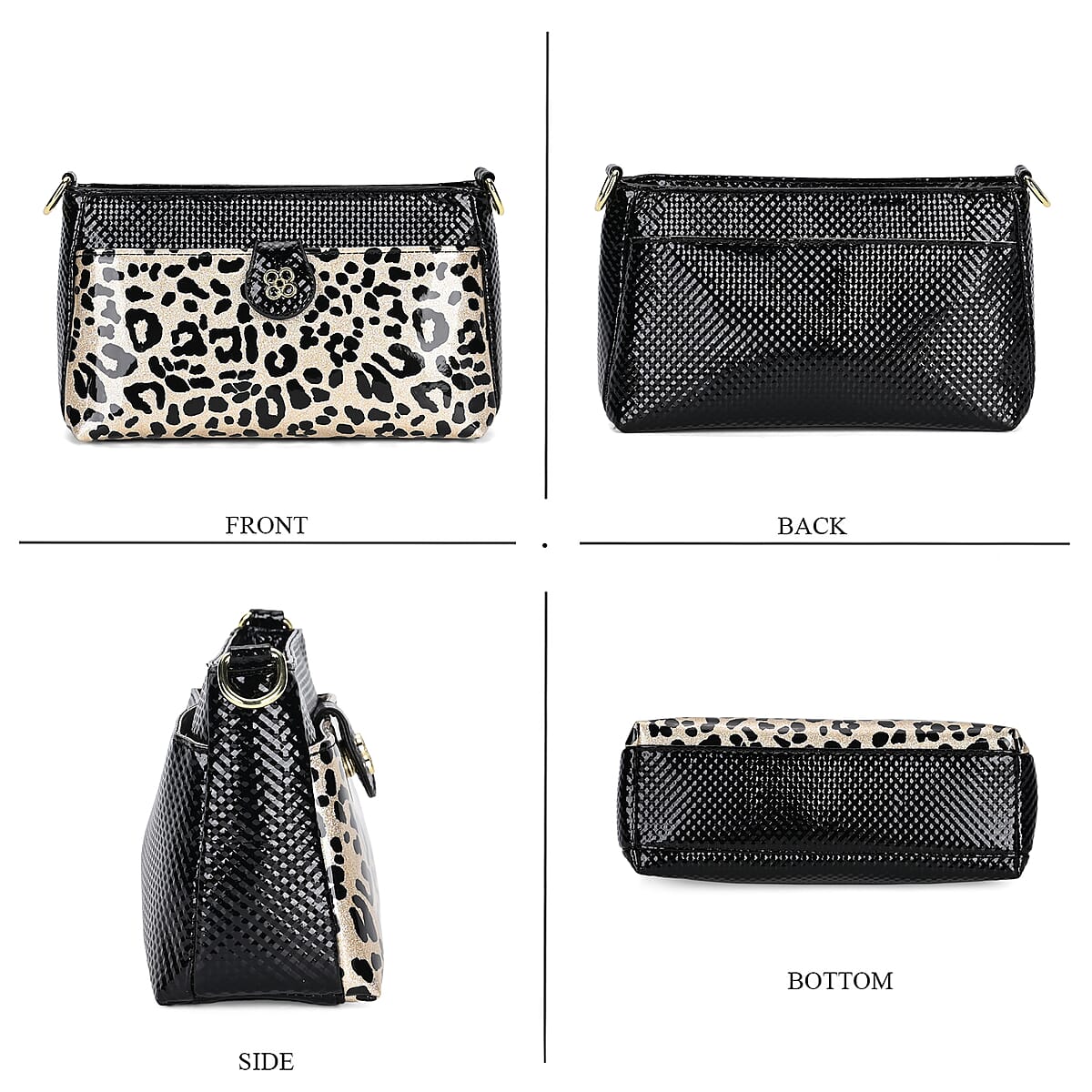 Black Leopard Pattern Faux Leather Crossbody Bag with Shoulder Strap image number 3