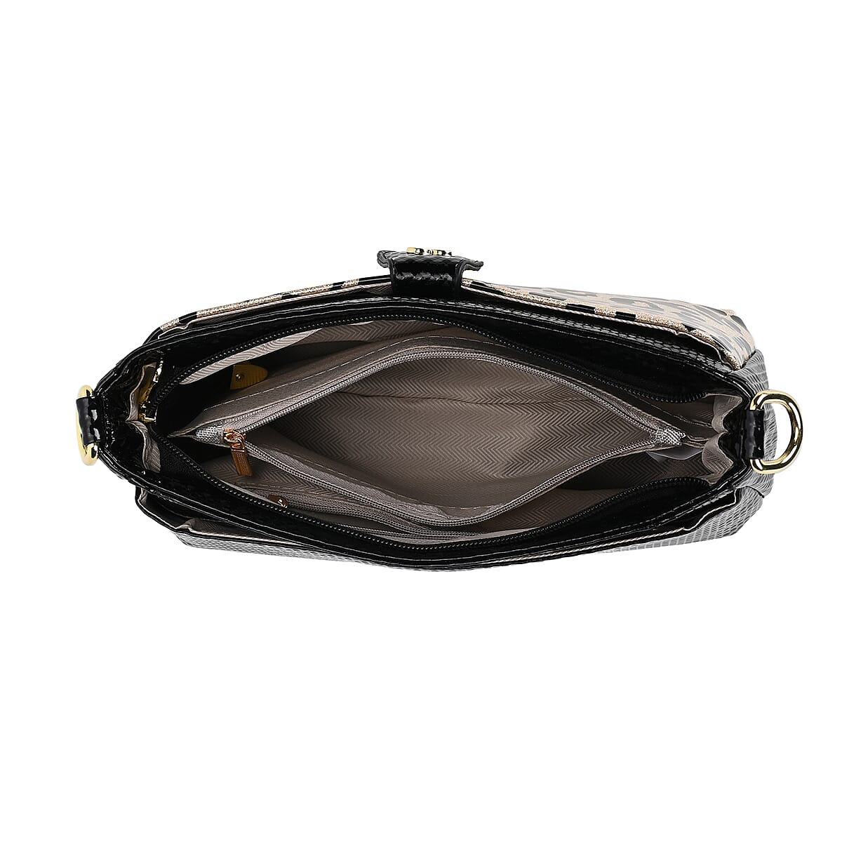 Black Leopard Pattern Faux Leather Crossbody Bag with Shoulder Strap image number 4
