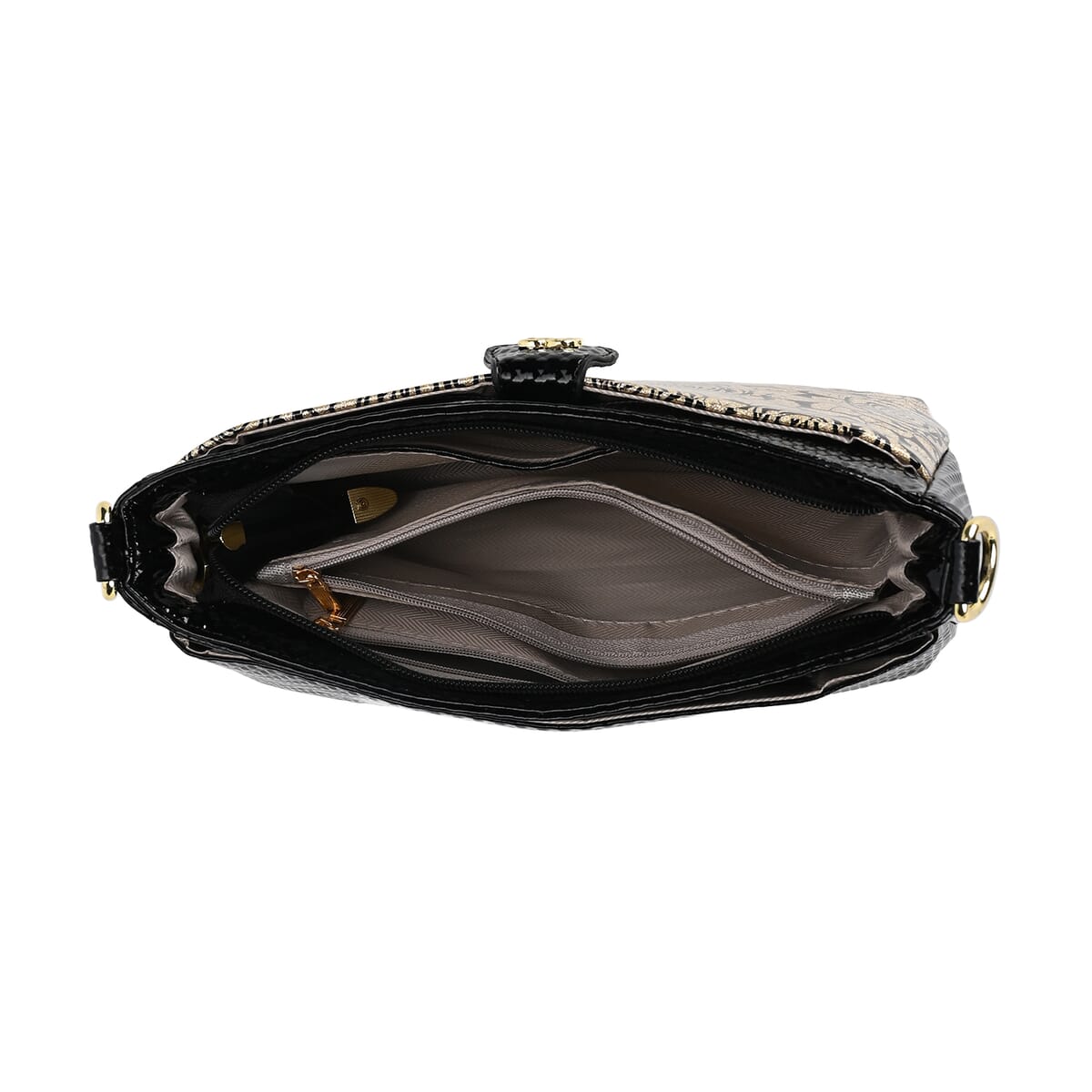 Black Rose Pattern Faux Leather Crossbody Bag with Shoulder Strap image number 4
