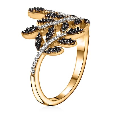 Karis Green and White Diamond Accent Bypass Leaf Ring in 18K Yellow Gold Plated (Size 10.0)