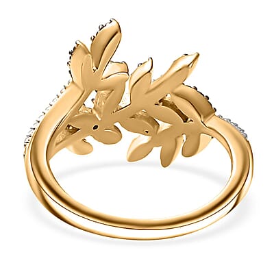 Karis Green and White Diamond Accent Bypass Leaf Ring in 18K Yellow Gold Plated (Size 10.0)