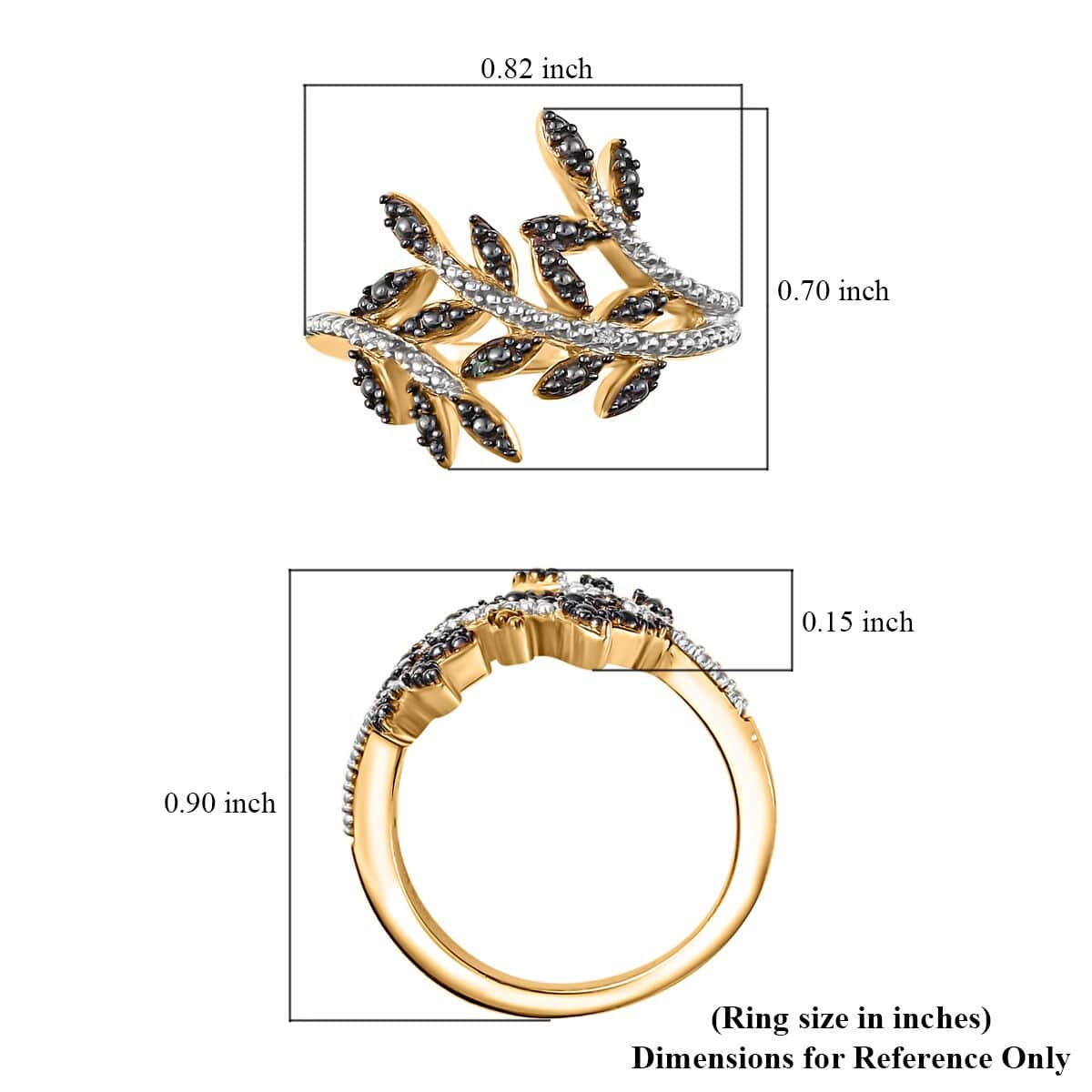 Karis Green and White Diamond Accent Bypass Leaf Ring in 18K Yellow Gold Plated image number 4