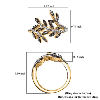 Karis Green and White Diamond Accent Bypass Leaf Ring in 18K Yellow Gold Plated (Size 10.0)