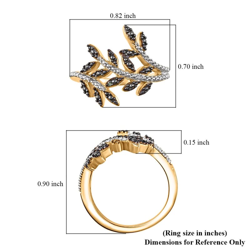 Karis Green and White Diamond Accent Bypass Leaf Ring in 18K Yellow Gold Plated (Size 10.0)