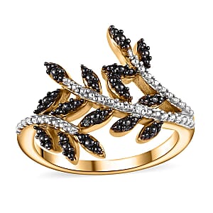 Karis Green and White Diamond Accent Bypass Leaf Ring in 18K Yellow Gold Plated (Size 9.0)