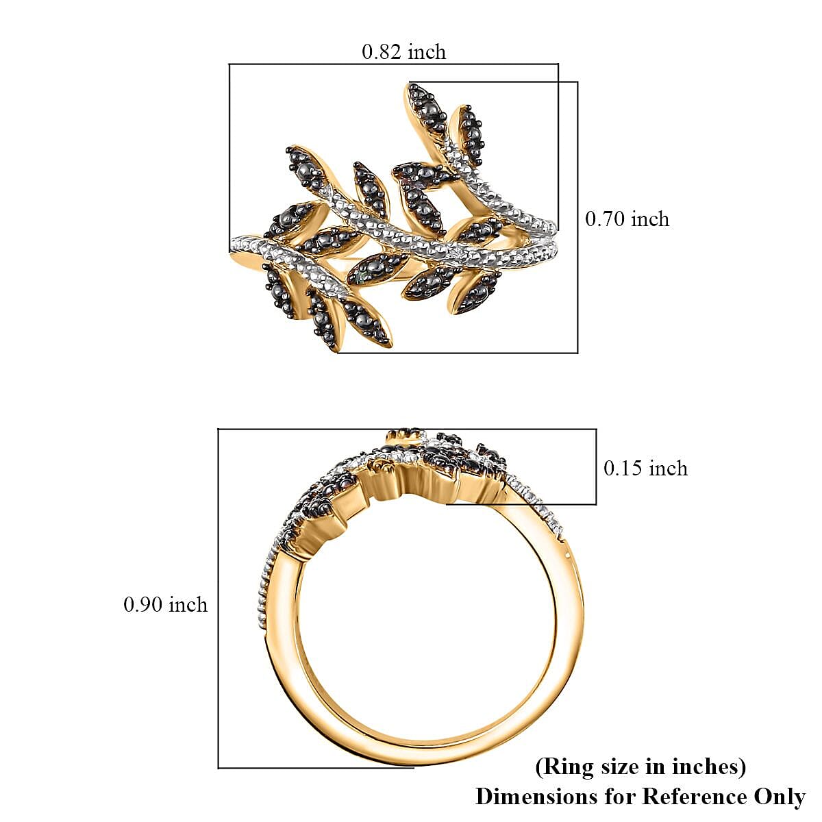 Karis Green and White Diamond Accent Bypass Leaf Ring in 18K Yellow Gold Plated (Size 9.0) image number 5