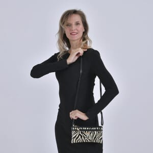 Gold Zebra Pattern Faux Leather Crossbody Bag with Shoulder Strap