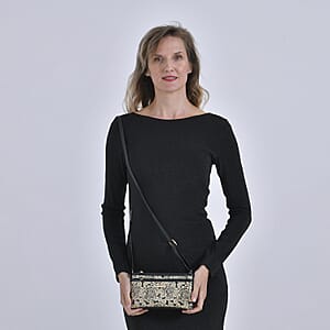 Gold Rose Pattern Faux Leather Crossbody Bag with Shoulder Strap