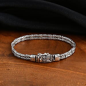  D'Joy Bali Legacy Double Row Borobudur with Eagle Bracelet in Sterling Silver (6.50 In) 18.85 Grams