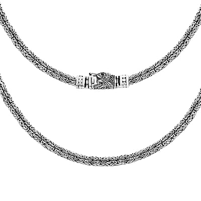 D'Joy Bali Legacy Double Row Borobudur with Eagle Necklace in Sterling Silver 47.60 Grams 20 Inches