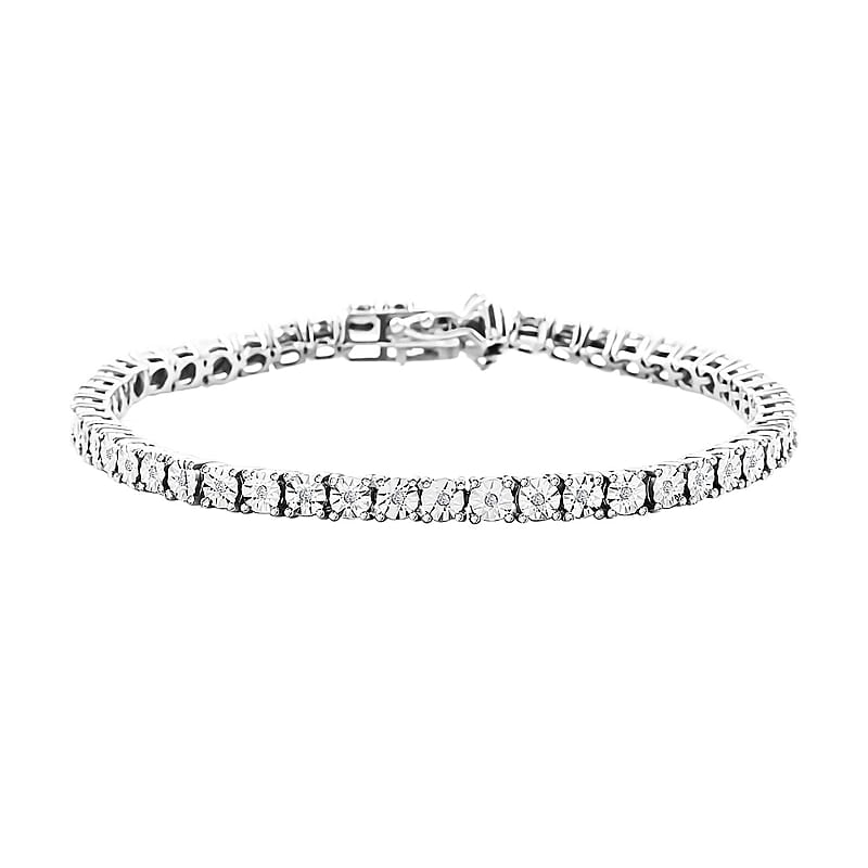White Diamond Tennis Bracelet in Platinum Over Sterling Silver (7.25 In) 0.25 ctw