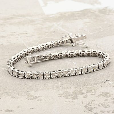 White Diamond Tennis Bracelet in Platinum Over Sterling Silver (7.25 In) 0.25 ctw