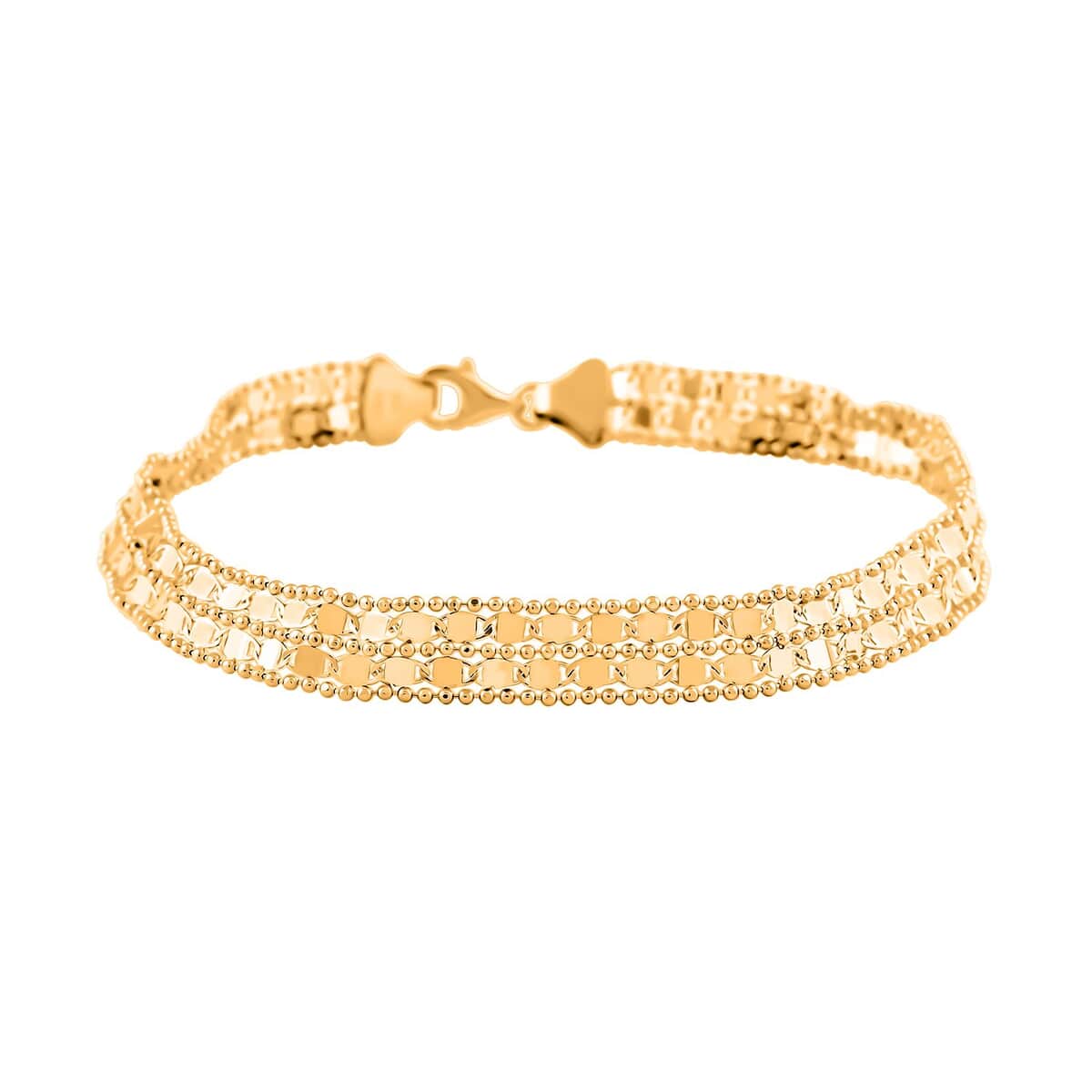 Italian 6.8mm Two-Strand Mirror with Popcorn Frams Bracelet in 14K Yellow Gold (7.50 In) 4 Grams image number 0