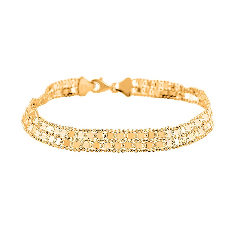 Italian 6.8mm Two-Strand Mirror with Popcorn Frams Bracelet in 14K Yellow Gold (7.50 In) 4 Grams