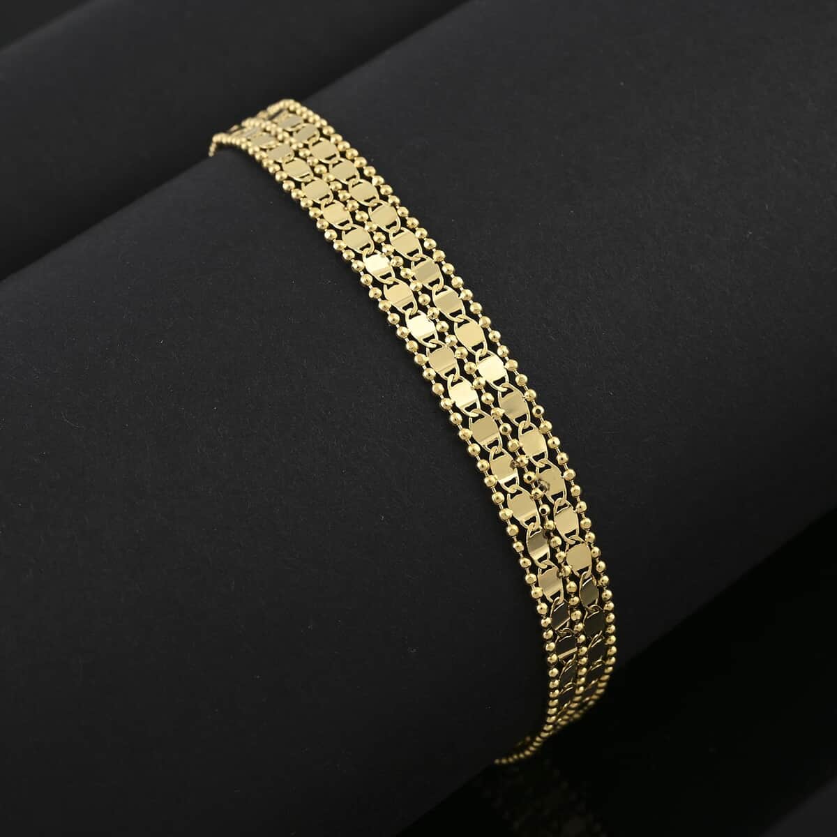 Italian 6.8mm Two-Strand Mirror with Popcorn Frams Bracelet in 14K Yellow Gold (7.50 In) 4 Grams image number 1