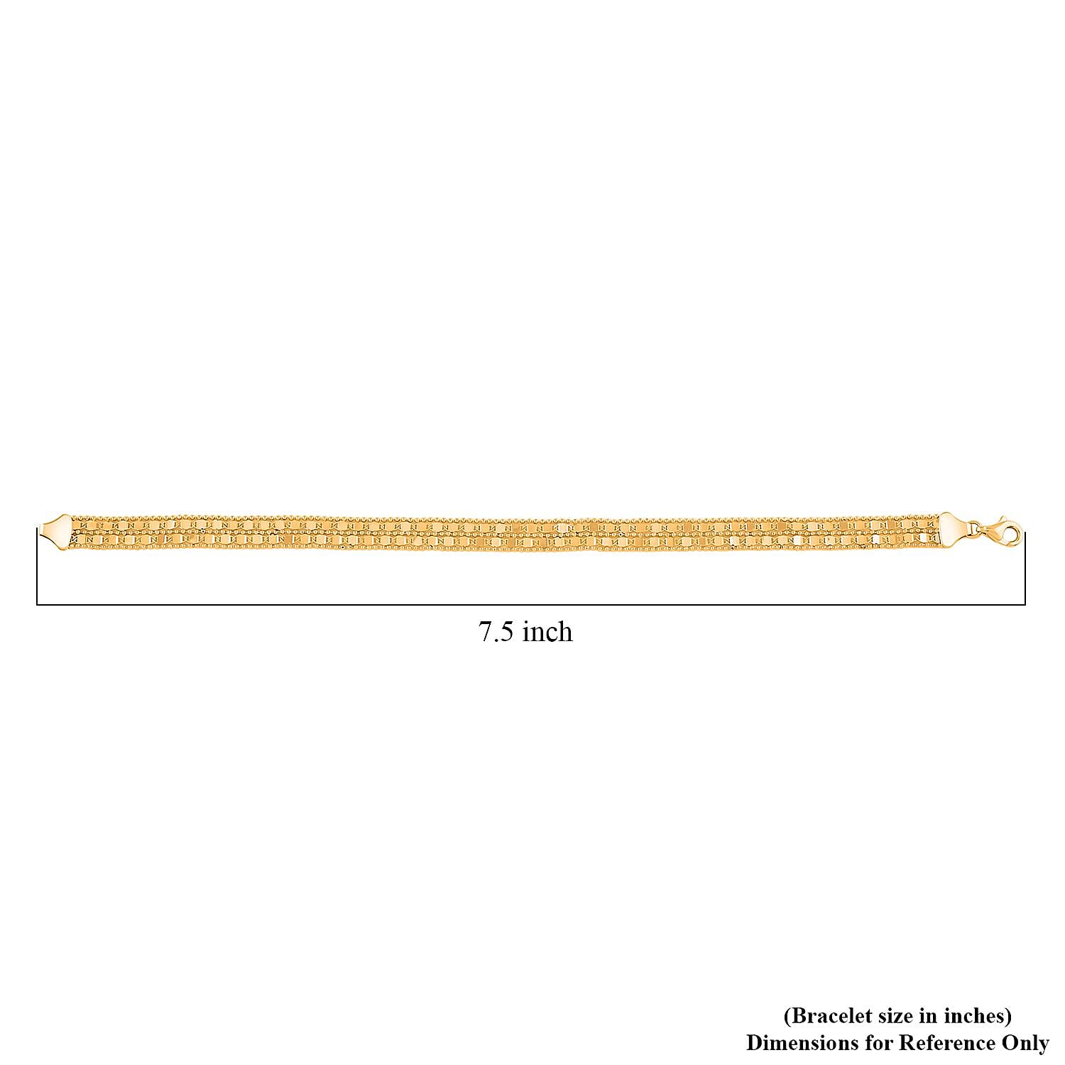 Italian 6.8mm Two-Strand Mirror with Popcorn Frams Bracelet in 14K Yellow Gold (7.50 In) 4 Grams
