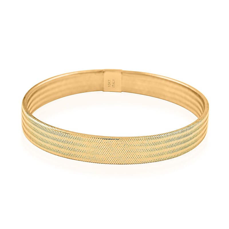 Italian 8.6mm Flat Mesh Stretch Bangle Bracelet in 10K Yellow Gold 2.23 Grams