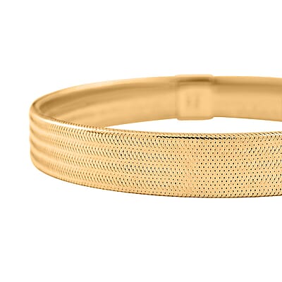 Italian 8.6mm Flat Mesh Stretch Bangle Bracelet in 10K Yellow Gold 2.23 Grams