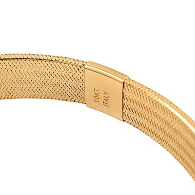Italian 8.6mm Flat Mesh Stretch Bangle Bracelet in 10K Yellow Gold 2.23 Grams