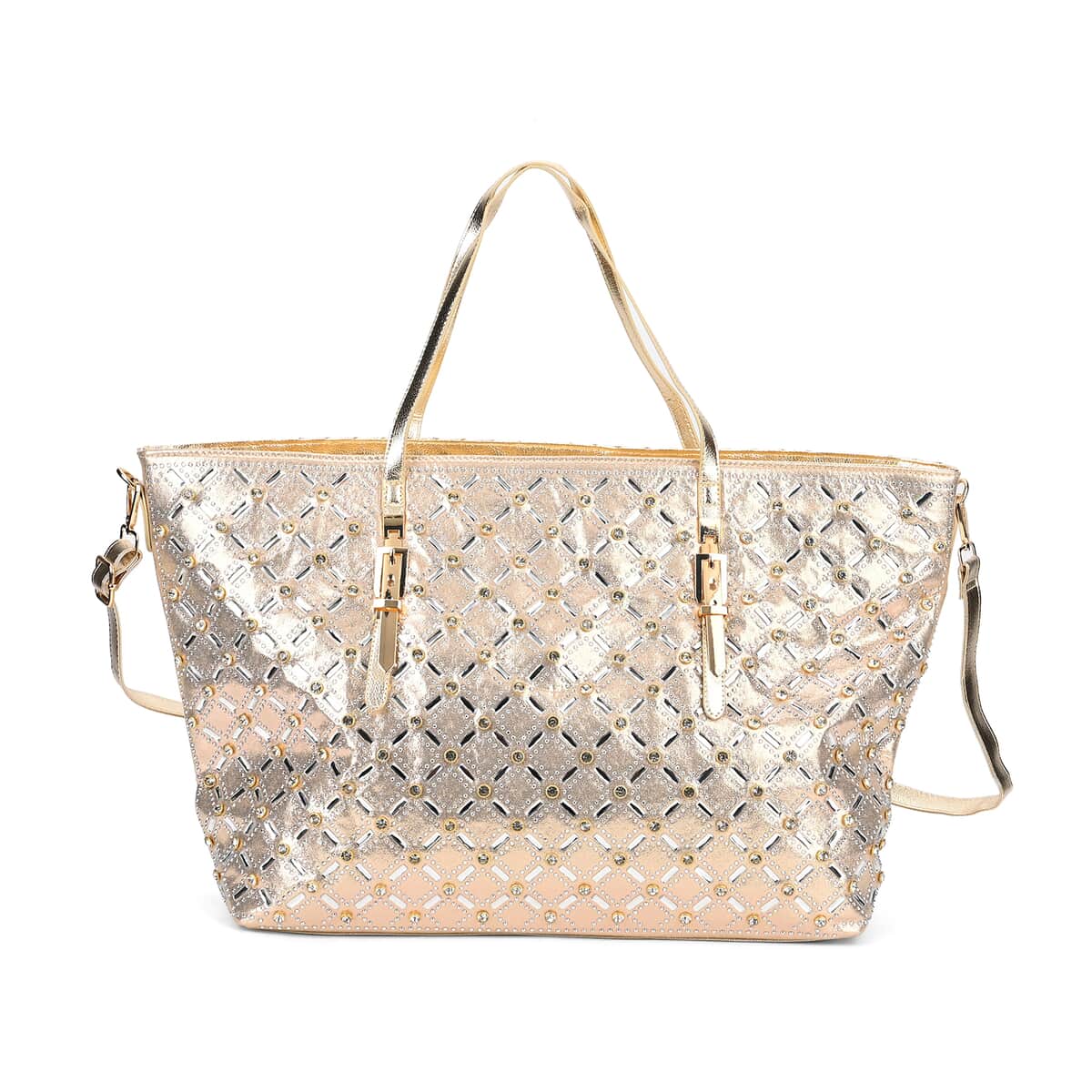 Golden Fashionable Spacious Crystal Tote Bag image number 0