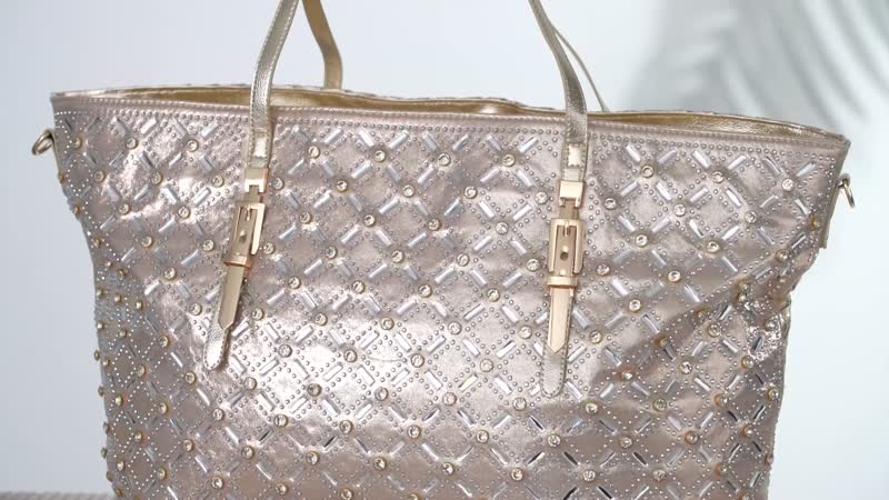 Golden Fashionable Spacious Crystal Tote Bag (17.3"x6.1"x13.8")