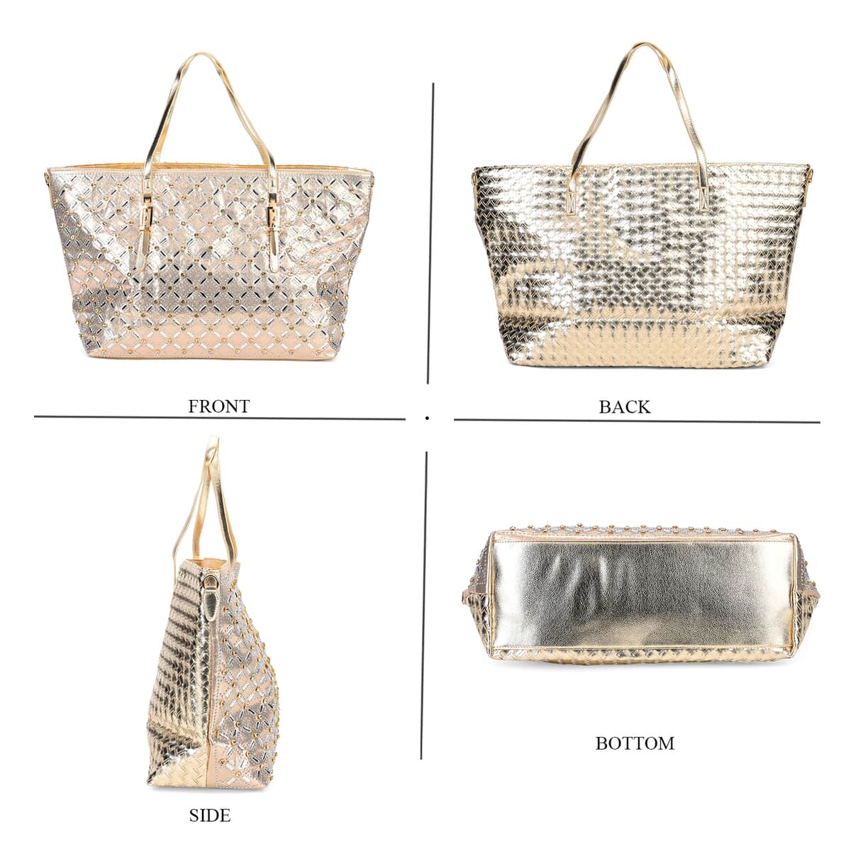 Golden Fashionable Spacious Crystal Tote Bag image number 3