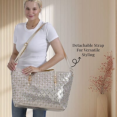 Golden Fashionable Spacious Crystal Tote Bag