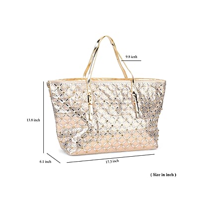 Golden Fashionable Spacious Crystal Tote Bag