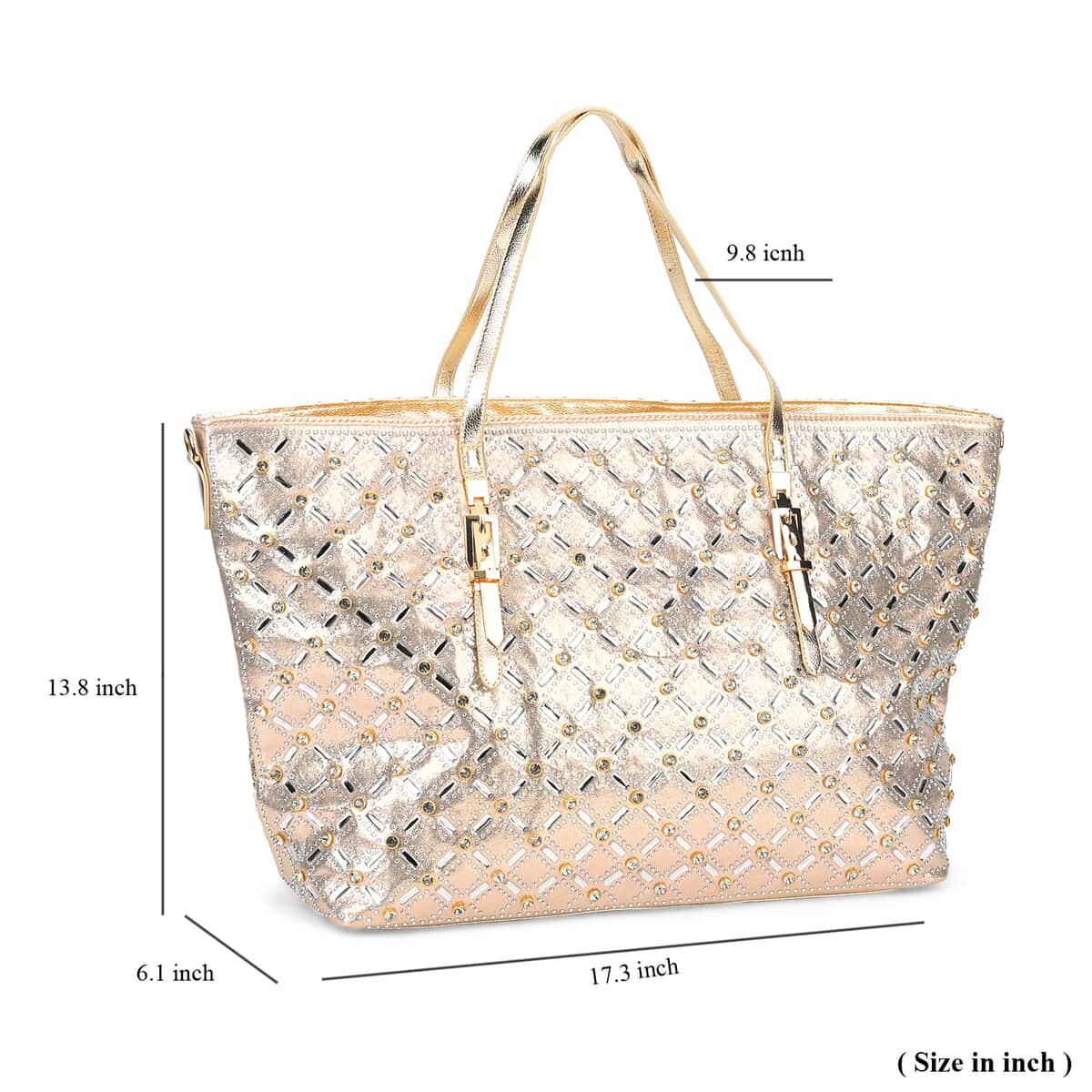 Golden Fashionable Spacious Crystal Tote Bag image number 6