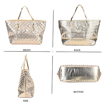 Golden Fashionable Spacious Crystal Tote Bag