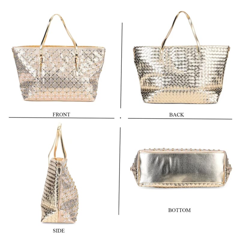 Golden Fashionable Spacious Crystal Tote Bag