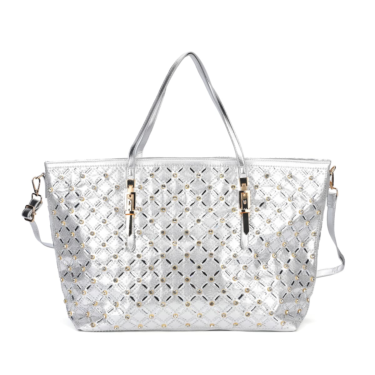 Silver Fashionable Spacious Crystal Tote Bag image number 0