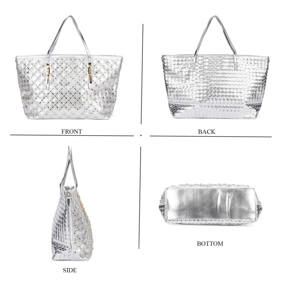 Silver Fashionable Spacious Crystal Tote Bag image number 3