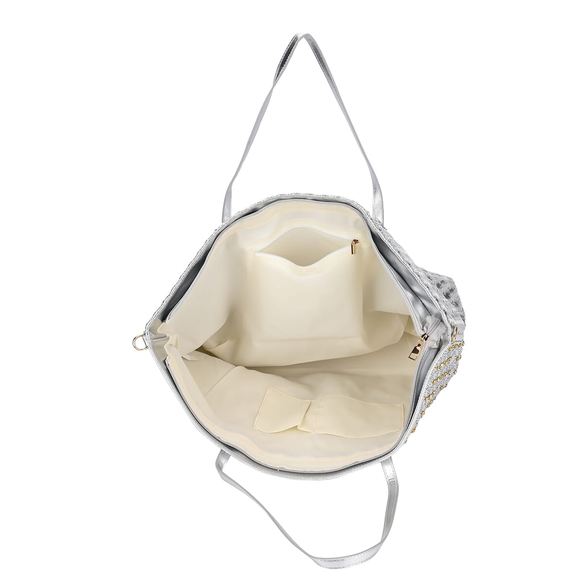 Silver Fashionable Spacious Crystal Tote Bag image number 4