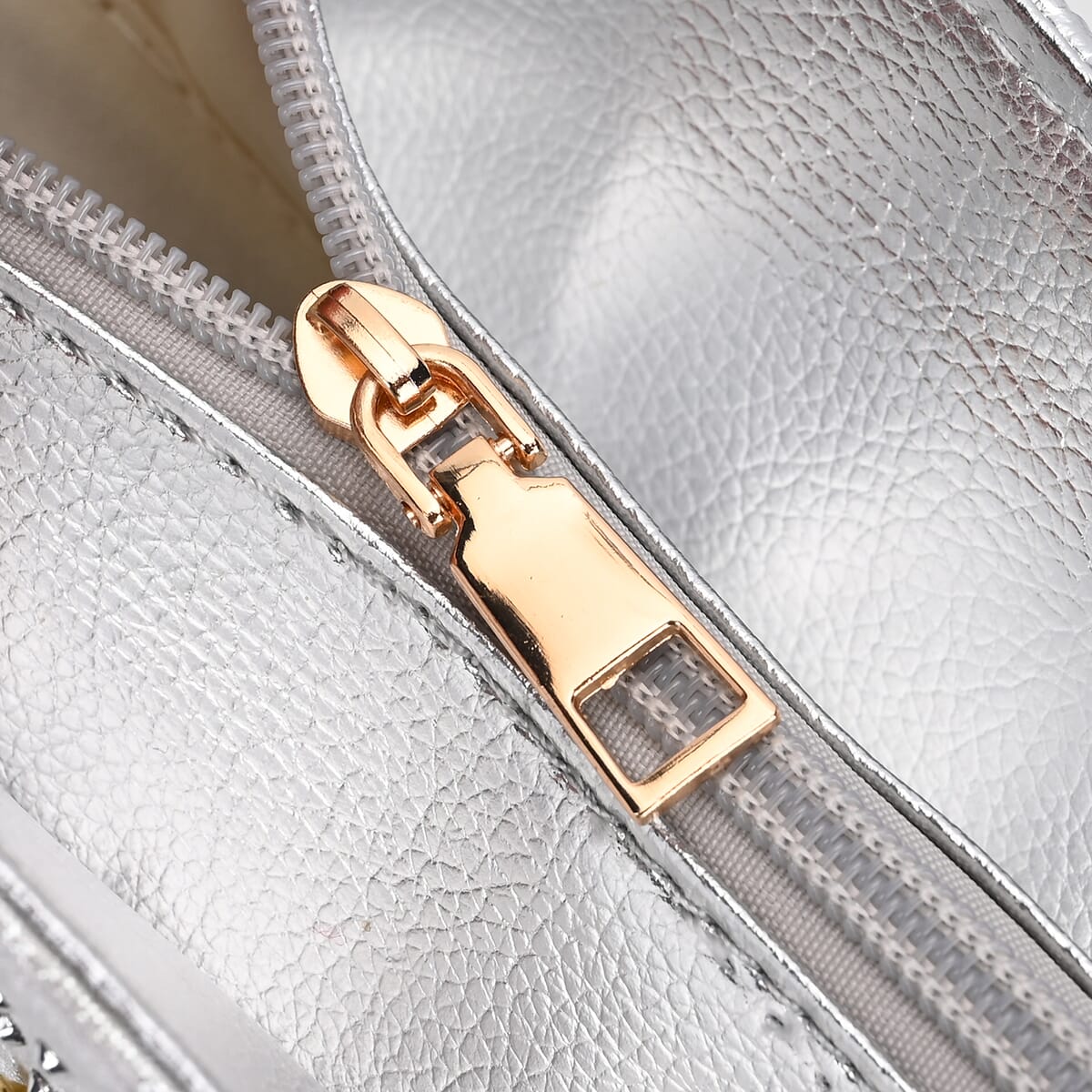 Silver Fashionable Spacious Crystal Tote Bag image number 5