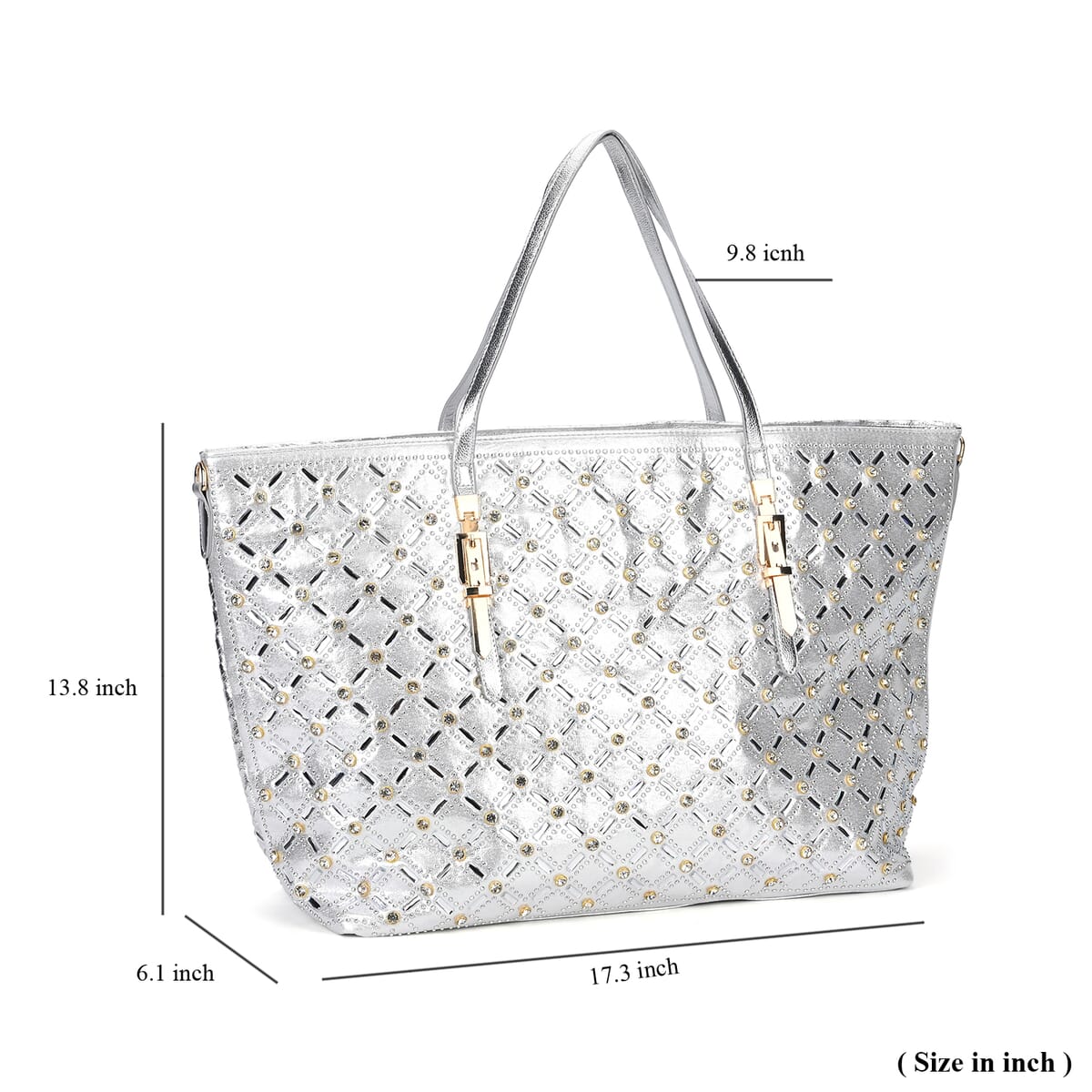 Silver Fashionable Spacious Crystal Tote Bag image number 6
