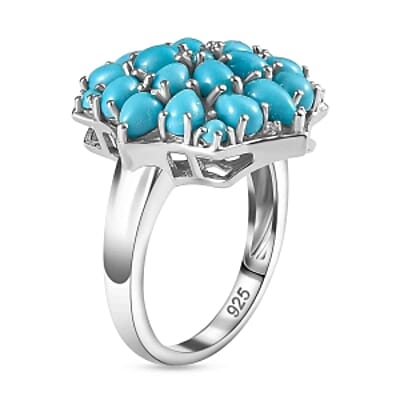 Sleeping Beauty Turquoise and White Zircon 3.24 ctw Cluster Ring in Rhodium Over Sterling Silver (Size 10)