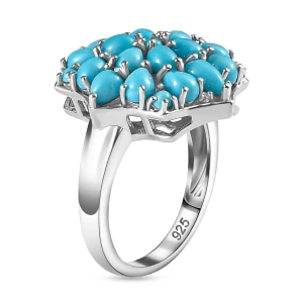 Sleeping Beauty Turquoise and White Zircon 3.24 ctw Cluster Ring in Rhodium Over Sterling Silver (Size 10)